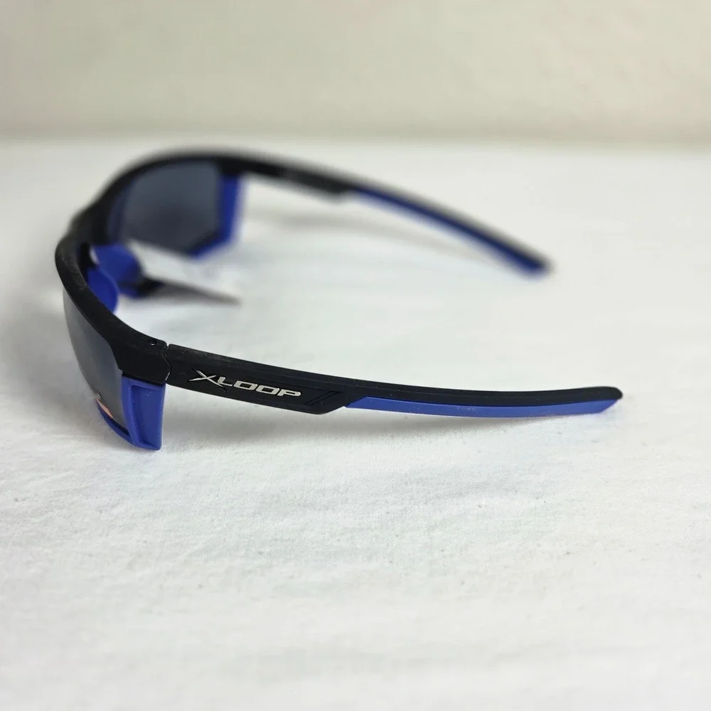 X-Loop Sports Sunglasses Black Blue Wrap Around UV400 Polycarbonate Lens Mens